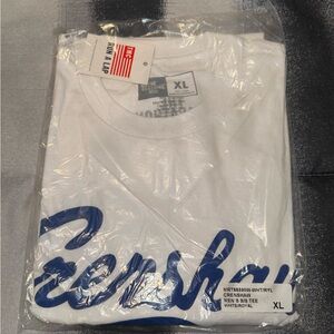 The Marathon Clothing White Tee with Blue Script